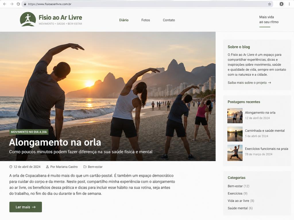 Site criado para Fisio ao Ar Livre